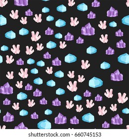 Semi precious gemstones seamless pattern mineral stone dice colorful background shiny crystalline vector illustration