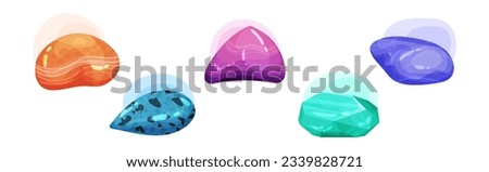 Semi Precious Stone and Minerals with Shiny Surface Vector Set