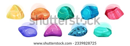 Semi Precious Stone and Minerals with Shiny Surface Vector Set