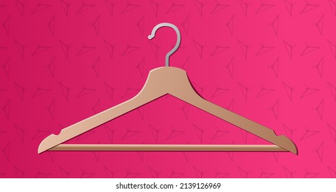 semi realistic clothes hanger vector on gradient pink background with hangers pattern