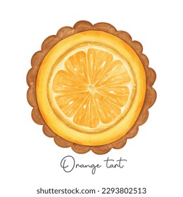 semi realistic homemade orange favour tart sweet watercolour illustration vector banner isolated on white background.