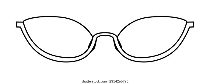 Semi Rimless Cat Eye frame glasses fashion accessory illustration. Sunglass front view for Men, women, unisex silhouette style, flat rim spectacles eyeglasses with lens sketch style outline isolated