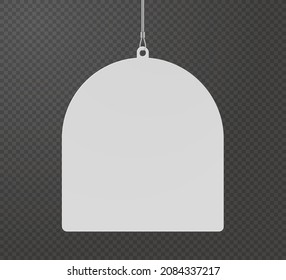 Semi rounded pennant dangler hanging from ceiling realistic mockup. Mock up of advertising promotion pointer for supermarket sale announcement on transparent background. Mall store vector illustration