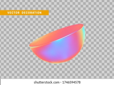 Semi sphere isolated with colorful hologram chameleon color gradient. 3d objects geometric shape. vector illustration