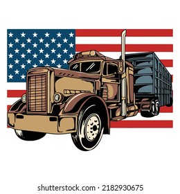 
Semi Tractor Trailer American Flag-Colo