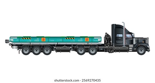 Semi trailer american truck heavy cargo without container box 3D vector illustration