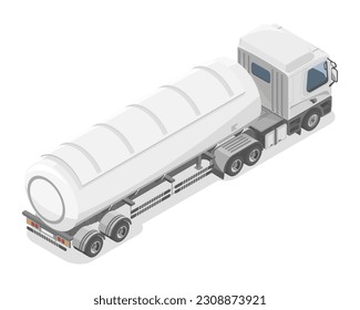 Semi Trailer Gas Tank white truck petroleum concept Rear Top View isometric isolated model cartoon on white background vector 