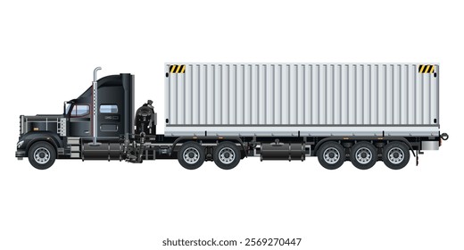 Semi trailer truck heavy cargo container logistic delivery service 3D vector illustration