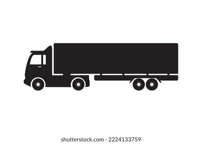 Semi trailer truck icon vector, black on white background