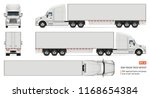 Semi trailer truck vector mockup for car branding and advertising. Isolated lorry Cargo vehicle set on white background. View from side, front, back, top