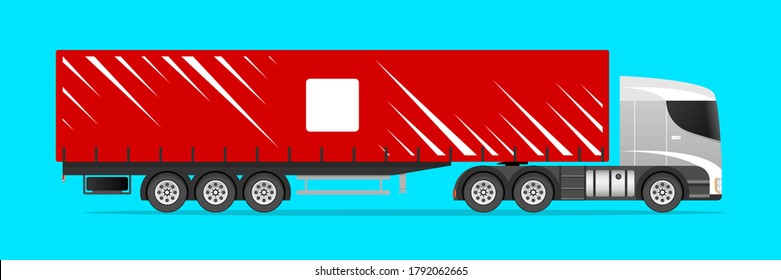 Semi trailer truck vector mockup for car branding and advertising. Isolated lorry Cargo vehicle set on blue background