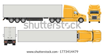 Semi trailer truck vector template with simple colors without gradients and effects. View from side, front, back, and top