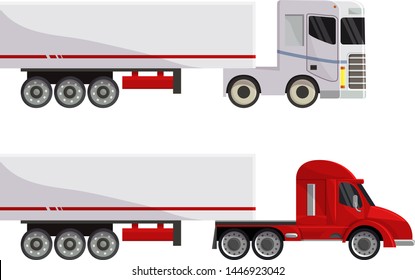 Semi trailer truck vector vehicle transport delivery cargo shipping illustration transporting set of trucking freight lorry semi-truck transportation isolated on white background