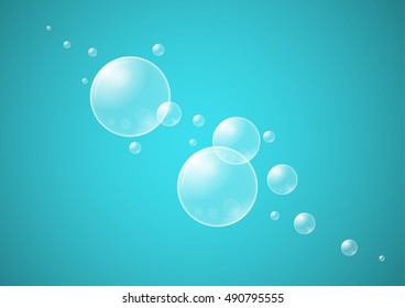 Semi transparent balloons with reflection look like a rounded drops of the water on blue background.