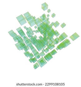 Semi transparent green 3D cubes pattern on white