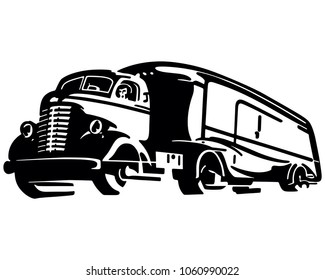 Semi Transport Truck - Retro Clip Art Illustration