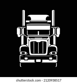 Semi truck 18 wheeler big rig silhouette front view in black background