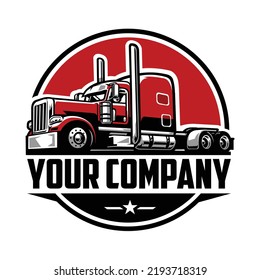 Semi truck 18 wheeler emblem badge logo. Ready made template vector isolated