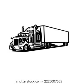 Semi Truck, 18 Wheeler, Freight Tow Trailer Monochrome, Silhouette Vector