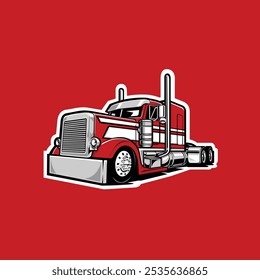 Semi caminhão 18 rodas ilustração vetor frete isolado em fundo vermelho
