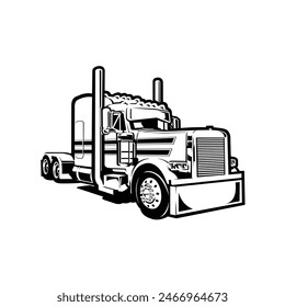 Semi Truck 18 Wheeler Monochrome Silhouette Vector Isolated. Best for truck and freight related industry