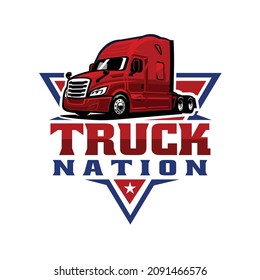 Semi truck 18 wheeler truck nation emblem ready made logo design