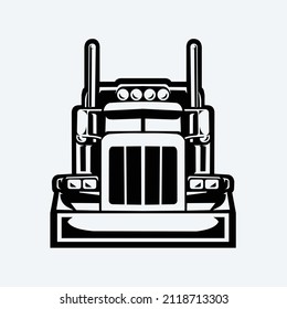 Semi truck 18 wheeler sleeper truck silhouette front view vector isolated