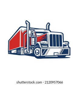  Semi truck 18 wheeler trailer sleeper truck big rig side view vector illustration in white background. Best for trucking and freight industry