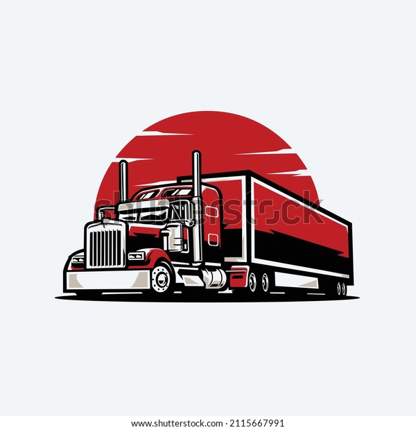 Semi truck 18 wheeler trailer sleeper truck side\
view vector illustration in white background. Best for trucking and\
freight industry