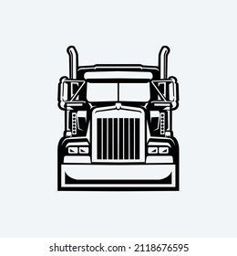 Semi Truck 18 Wheeler Trucker Silhouette Front View Vector Isolated