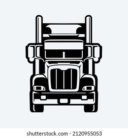 Semi truck big rig 18 wheeler front view silhouette vector in white background