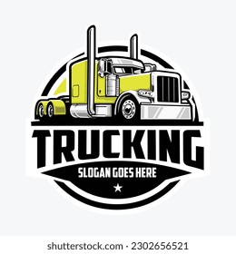 Semi LKW Big Rig 18 Wheeler Kreis Emblem Logo Vektorgrafik einzeln