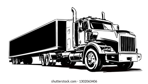 Semi Truck. Black and White illustration