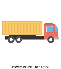 
A semi truck with box container, vector icon in flat design 
