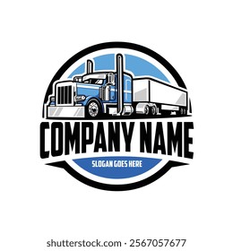 Semi Truck Company Logo Vector. Freight 18 wheeler big rig ready made logo, Best for trucking and freight related industry