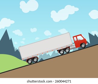Semi Truck Driving Up A Steep Hill