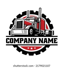 Semi Truck Flat Bed 18 Wheeler Freight Vector Circle Emblem Logo