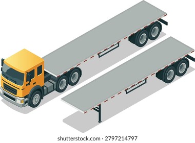 Semi truck flatbed trailer vector illustration