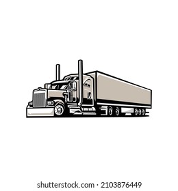 Semi truck freight 18 wheeler vector illustration isolated in white background.