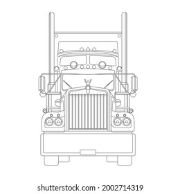  semi truck, front view, flat style, usa truck, lining draw