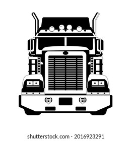 Semi Truck, Front View, Vector Illustration, Black Lining