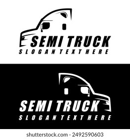 semi truck illustration black and white design vector for sticker bussines logo etc	