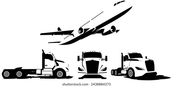 semi truck and jet plane delivery design vector	