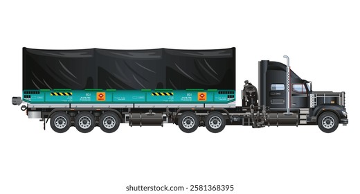 Semi Truck long pickup covered cargo car vehicle realistic vector illustration