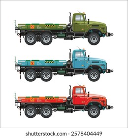 Semi truck medium pickup car set vehicle 3D vector illustration