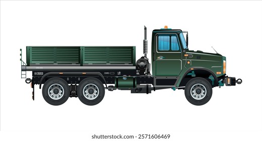 Semi truck medium pickup dump truck vehicle 3D vector illustration