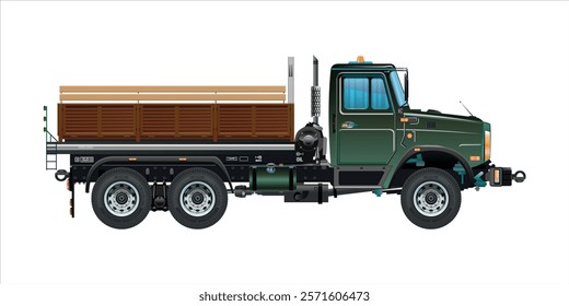 Semi truck medium pickup dump truck vehicle 3D vector illustration