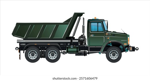 Semi truck medium pickup dump truck vehicle 3D vector illustration