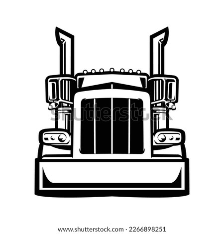 Semi truck silhouette front view black and white vector art in white background. Best for transportation related industry