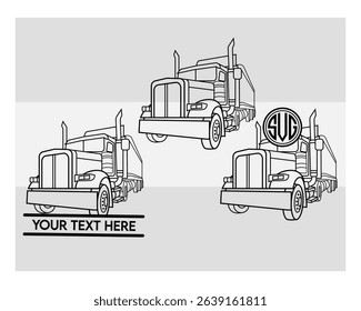 Semi Truck, Semi Truck Silhouette, Truck, US Trucker, American Trucker, big, Vector, Silhouette, Eps, Semi Truck Monogram, Split Monogram, Circle Monogram